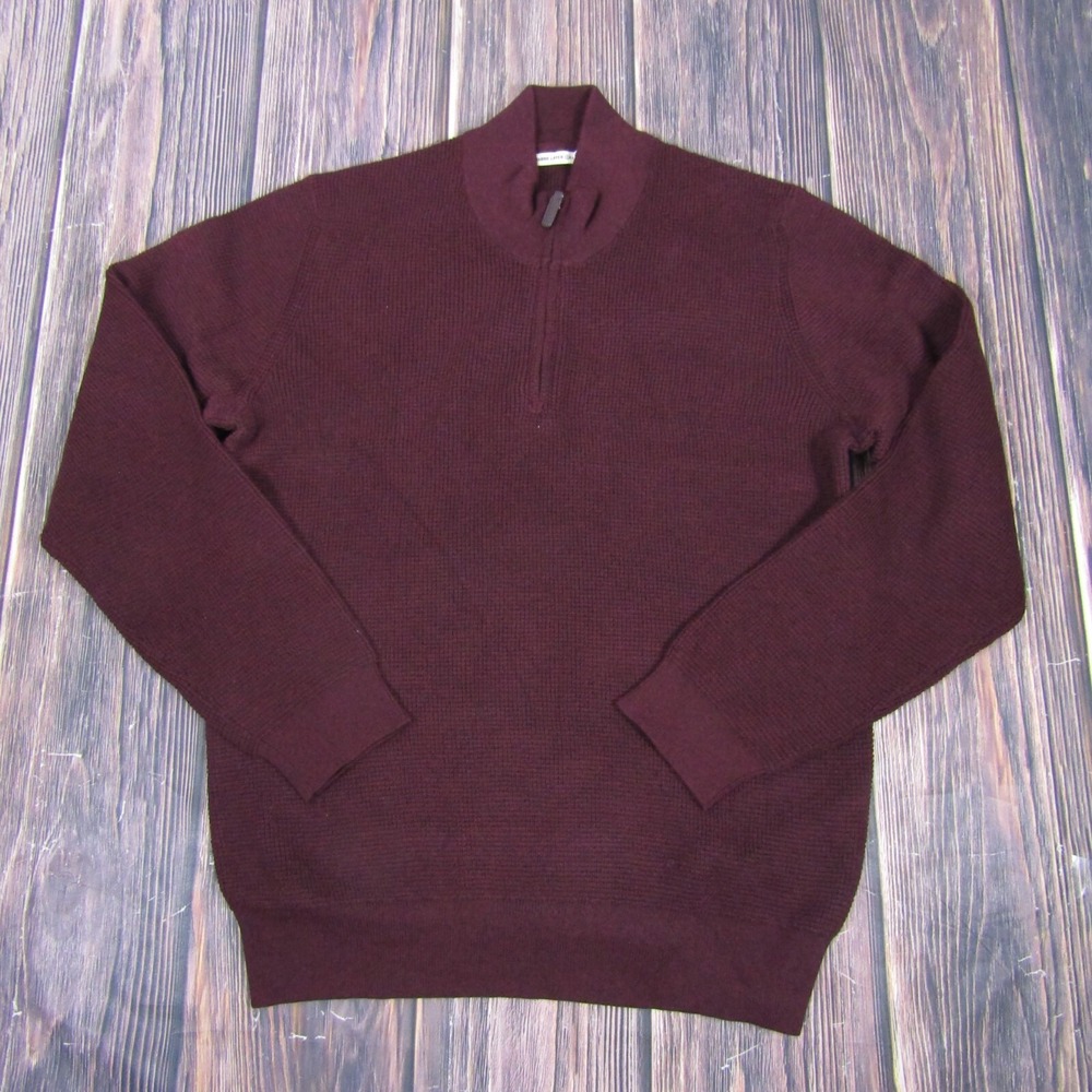 Marine Layer Linden Quarter Zip Sweater Mens XL Tawny Port Organic‎ Cotton Blend